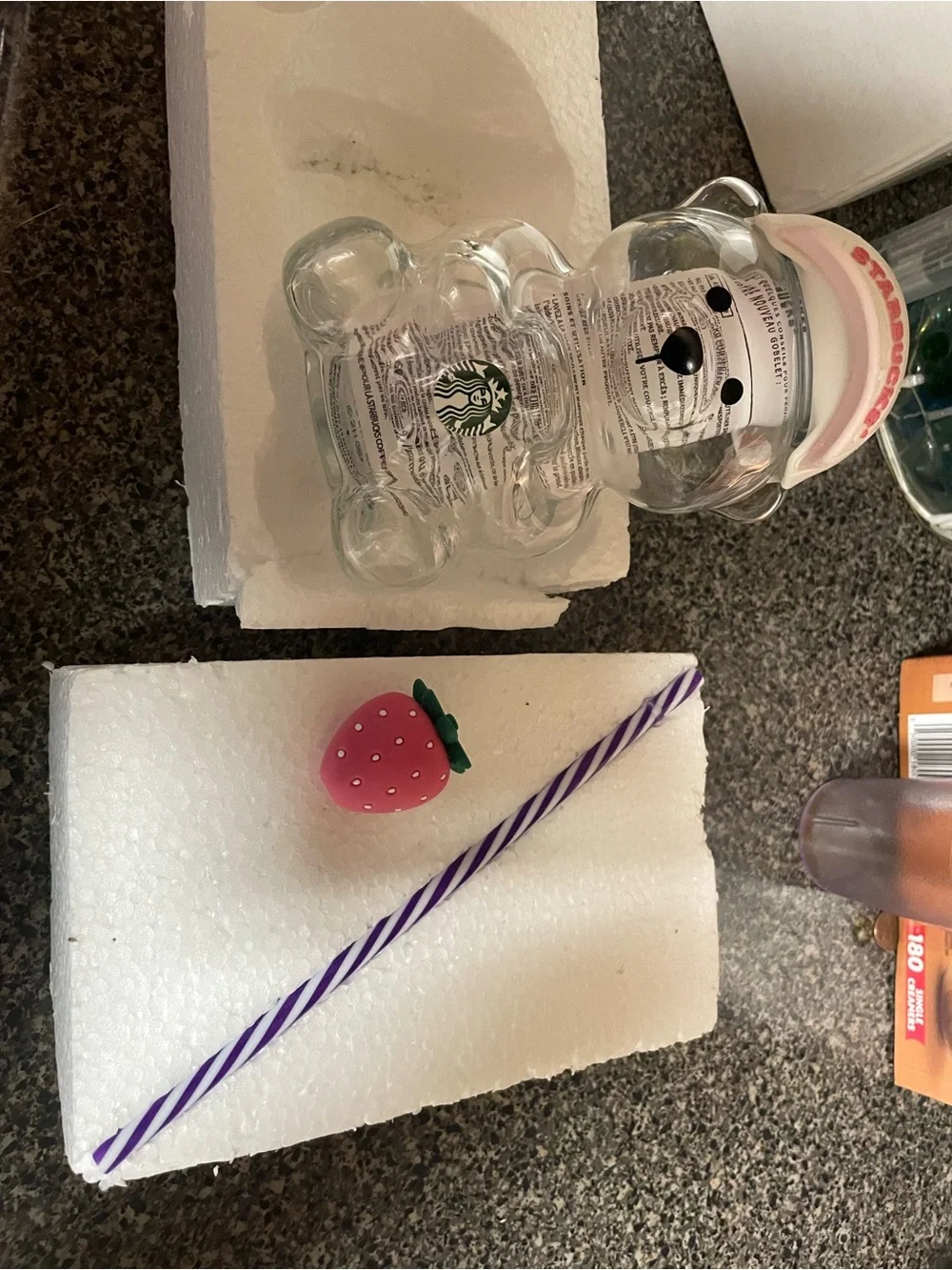 Starbucks Clear Bear Bottle With Pink Cap and Green Logo